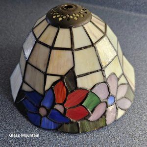 SOLD - Tiffany Style Small Stained Glass Floral Mauve Red Blue Green Lamp Shade